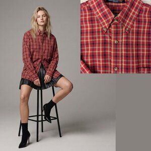 Red Plaid Button-Down Men's Shirt Unisex Oversized Cotton Blend